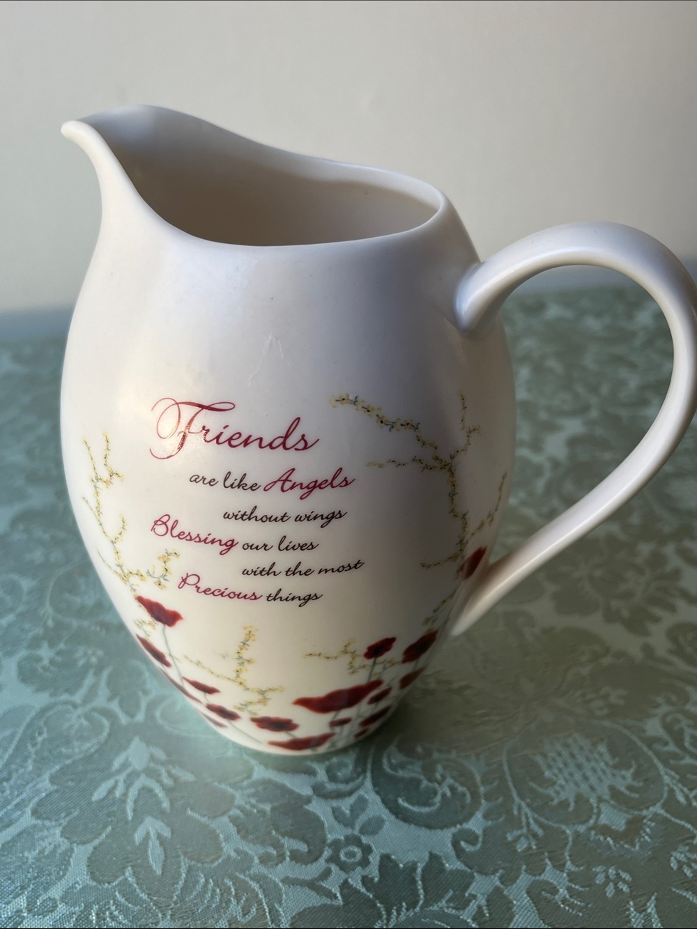 2006 Pavilion Gift Co. "Something Thoughtful" Porcelain Pitcher Vase Red Floral